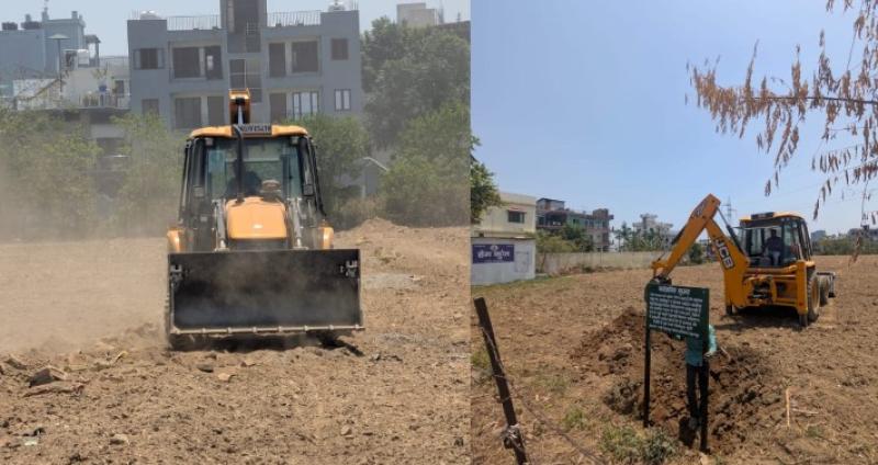 अजबपुर कला में आठ बीघा में की जा रही अवैध प्लॉटिंग पर चला एमडीडीए का बुलडोजर