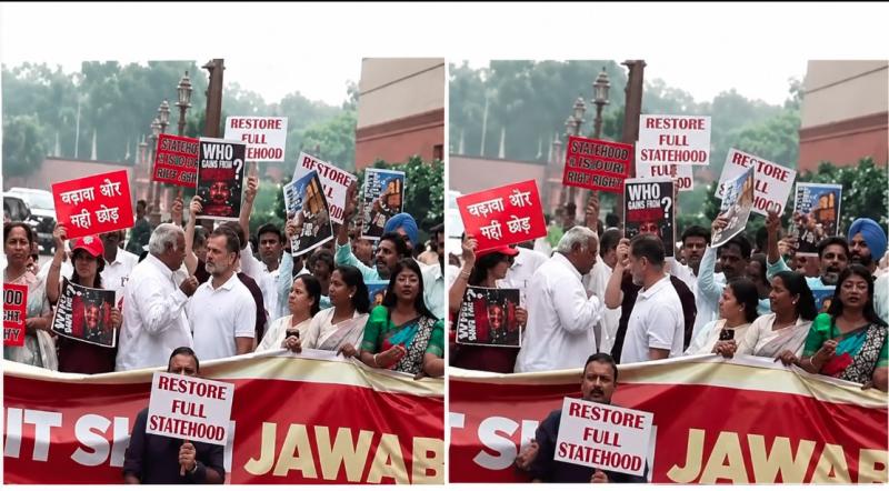 राहुल-प्रियंका समेत विपक्षी नेताओं का संसद परिसर में प्रदर्शन, सरकार पर बोला हमला